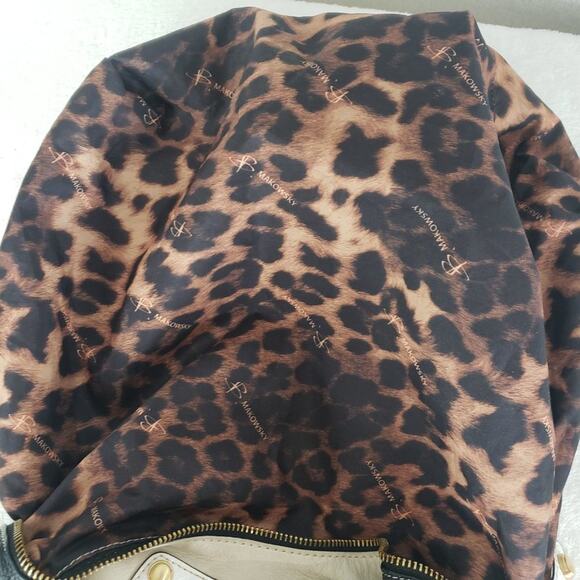 B. Makowsky Large Shoulder Bag Copenhagen Leather Mixed Media Beige Black Cream - Picture 10 of 11